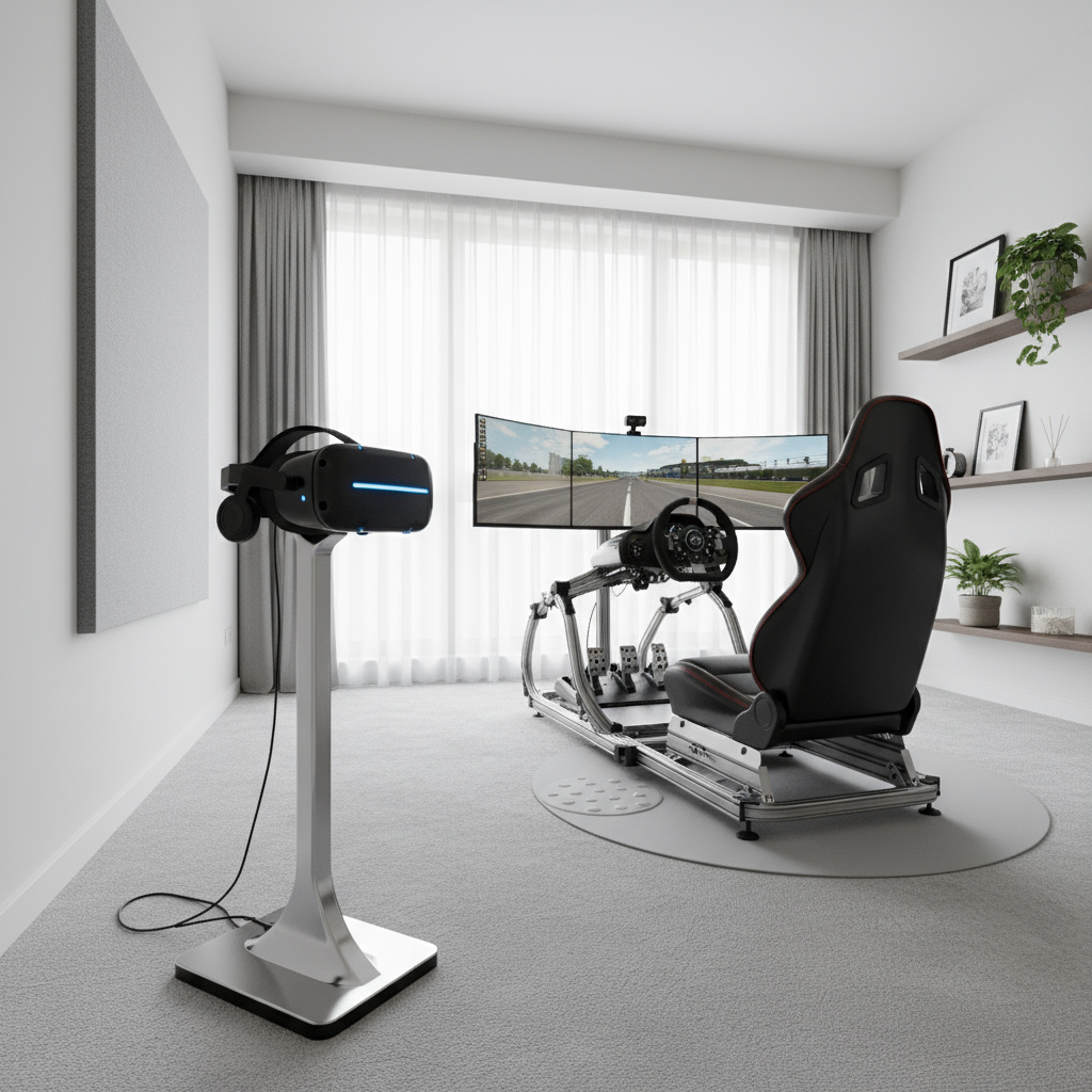 VR‑Headset und Sim‑Rig Bereich